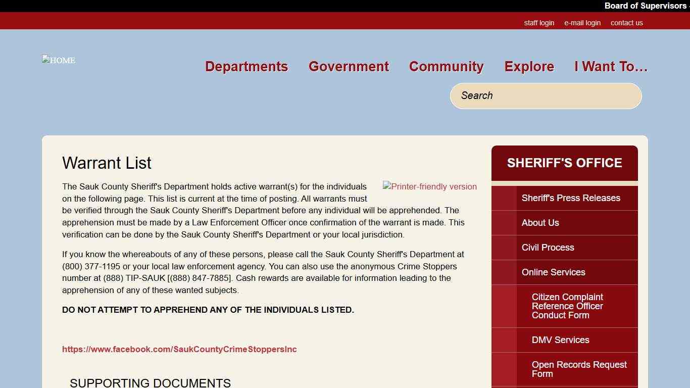 Warrant List Sauk County Wisconsin Official Website